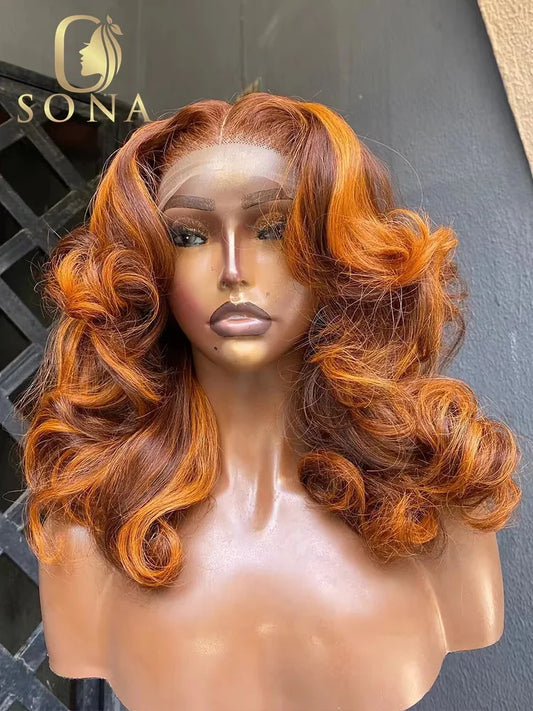 Glueless Lace Front Transparent Body Wave Highlight Human Hair Wig