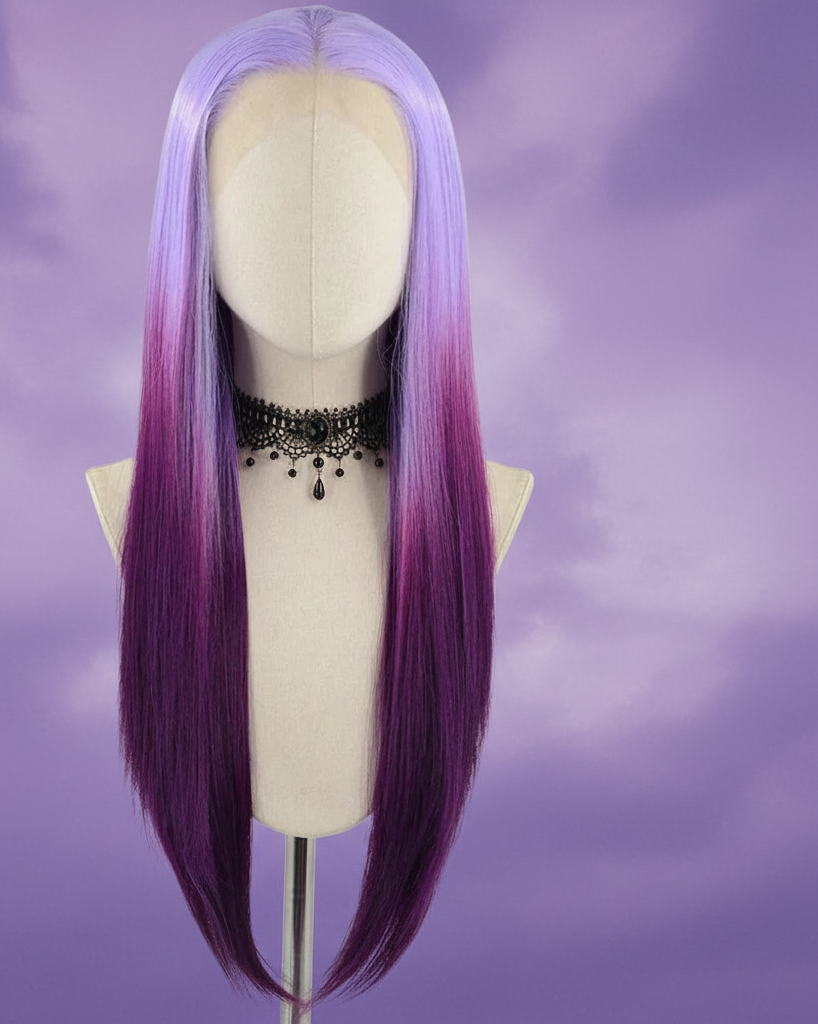Glueless Synthetic Heat-Resistant Lace Front Straight Ombre Purple Wigs