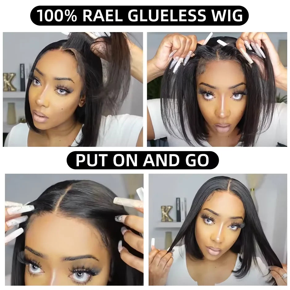 Glueless Lace Front Transparent Bob Human Hair Straight Wigs