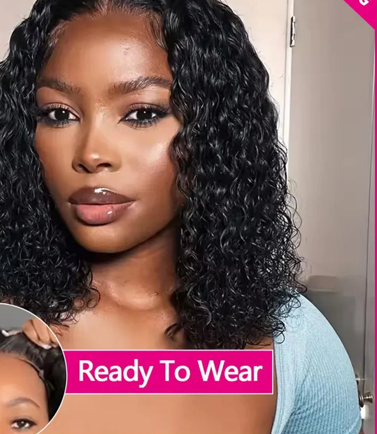 Glueless Lace Front Human Hair Water Wave Bob Wig