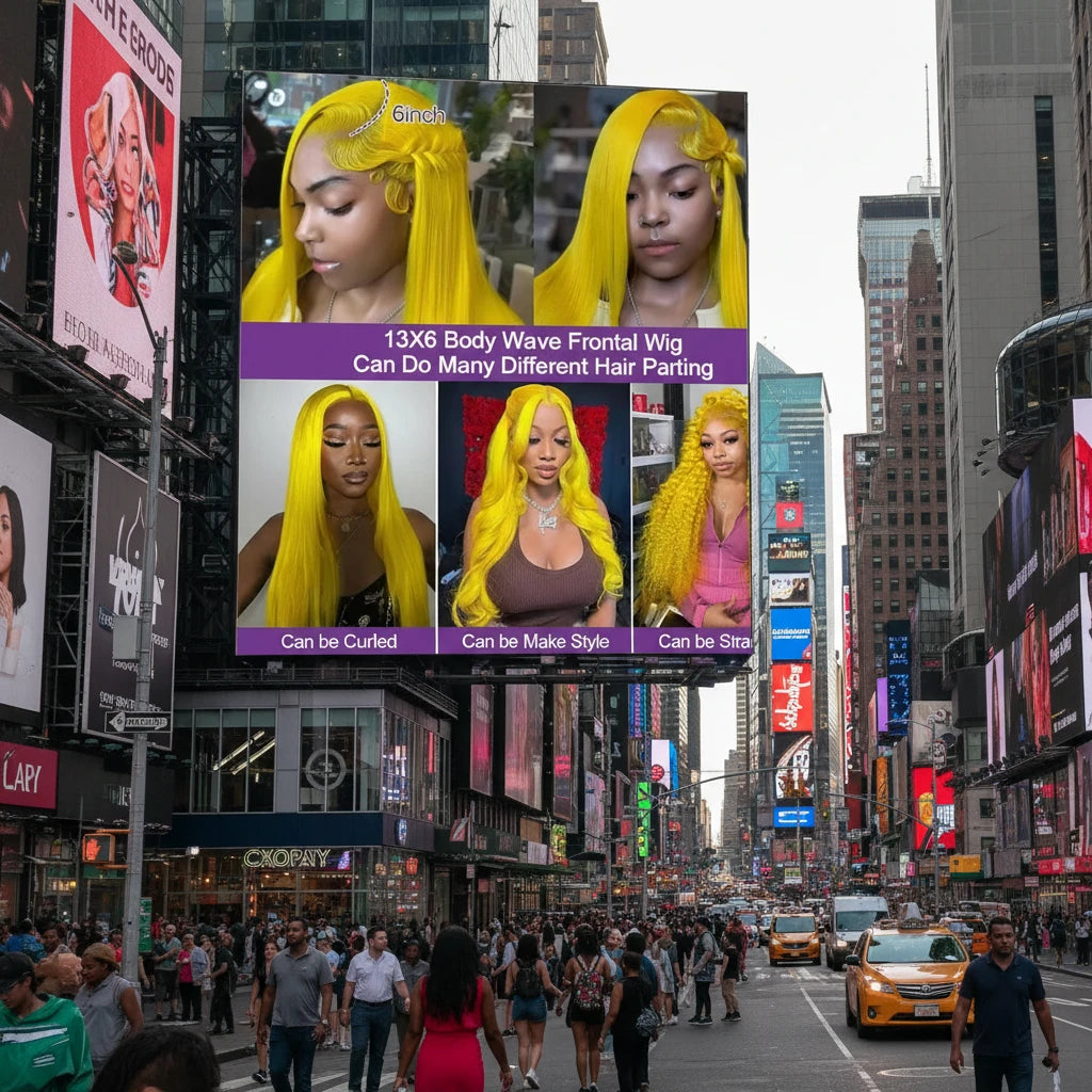 Lace Front Yellow Human Hair Body Wave Wig