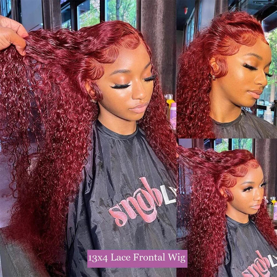Lace Front Burgundy Human Hair Deep Wave Wig