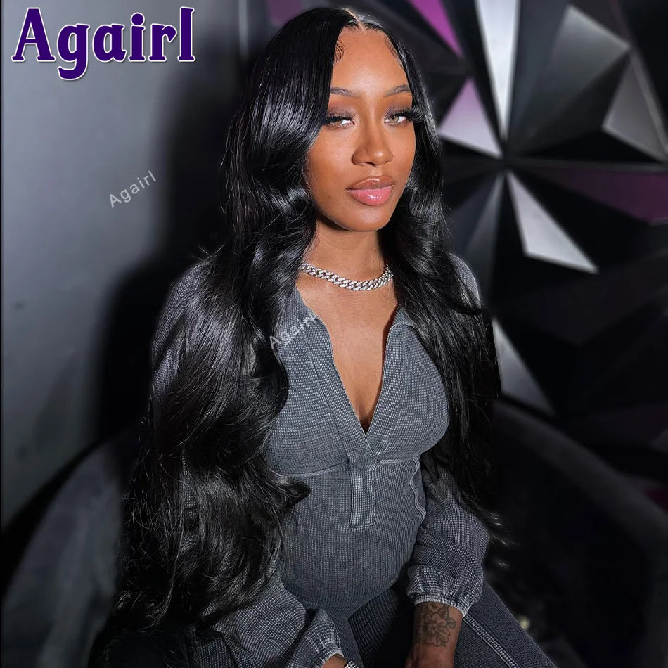 Midnight blue human hair lace front wig with body wave texture, pre-plucked hairline, by JNETTE CHANEL for natural, versatile styling.