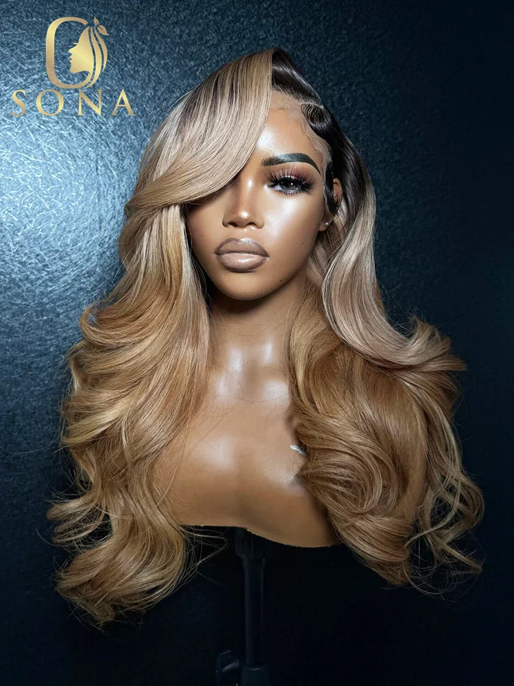 Lace Front Transparent PrePlucked Honey Blonde Body Wave Human Hair Wig