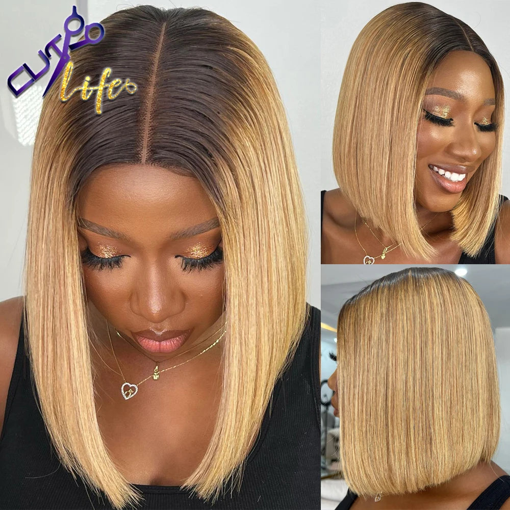 Lace Closure Ombre Short Bob Brazilian Remy Human Hair Wigs