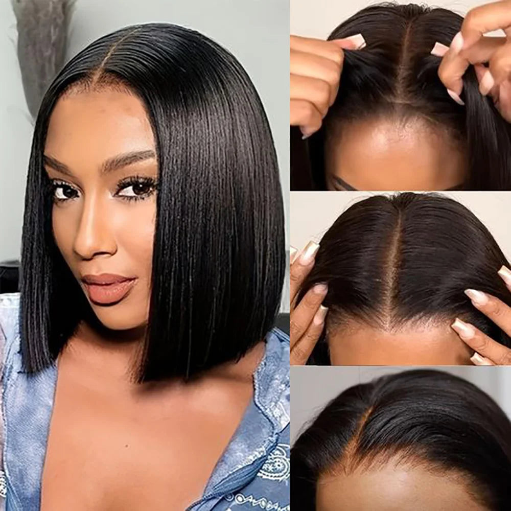 Glueless Lace front Pre Plucked Human Hair Bob Wigs