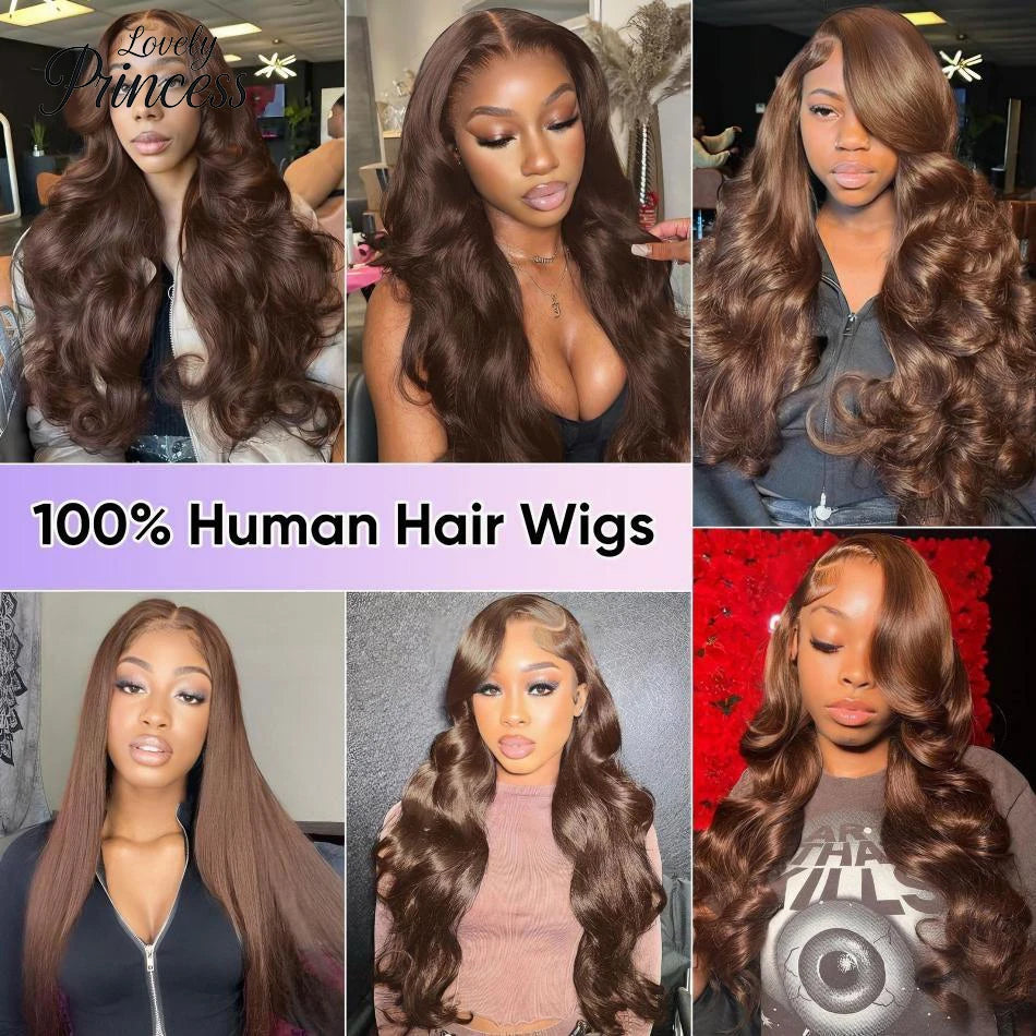 JNETTE CHANEL lace front transparent HD chocolate brown body wave human hair wig with natural-looking waves and lace front for a seamless finish