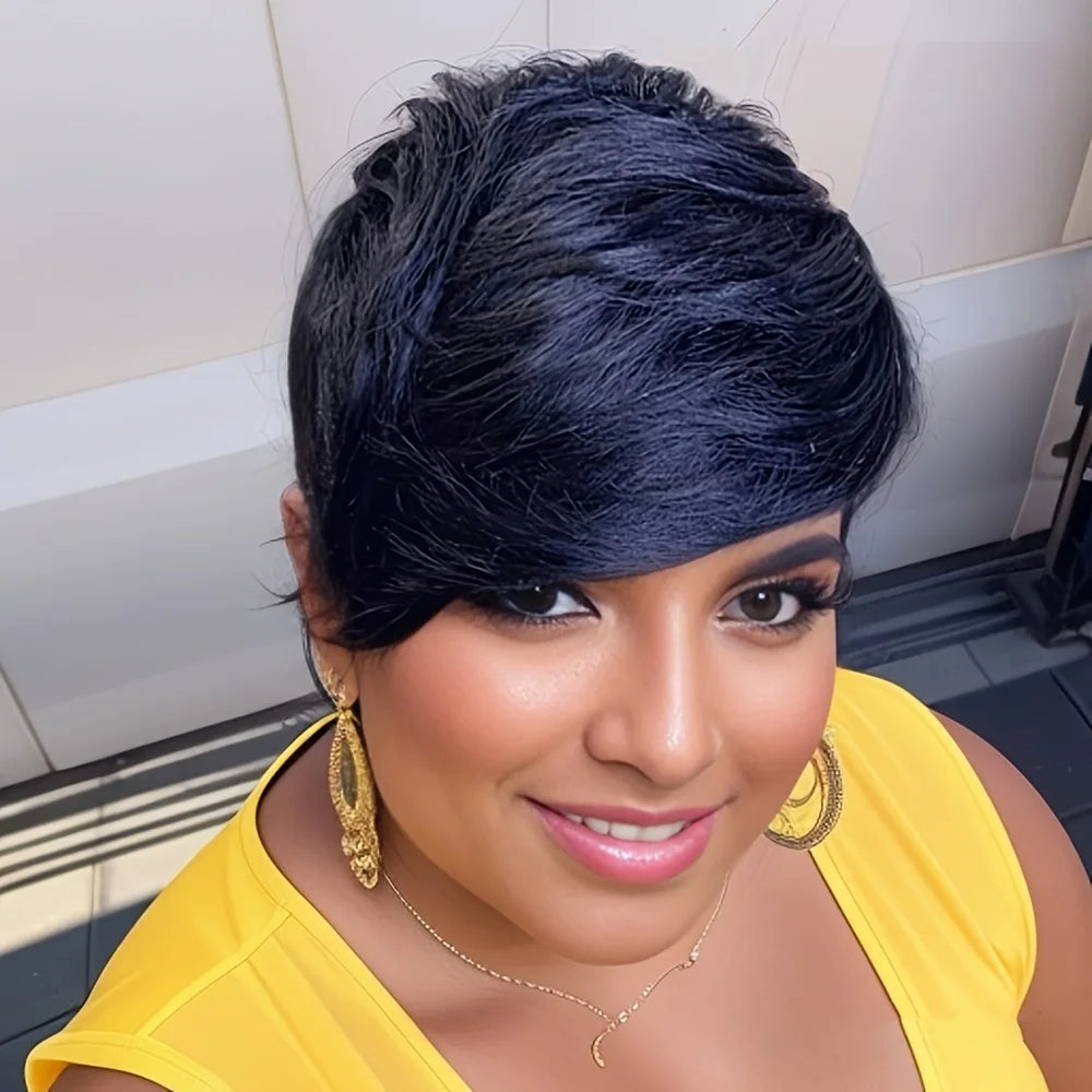 Pixie Cut  Human Hair with Bangs Wigs