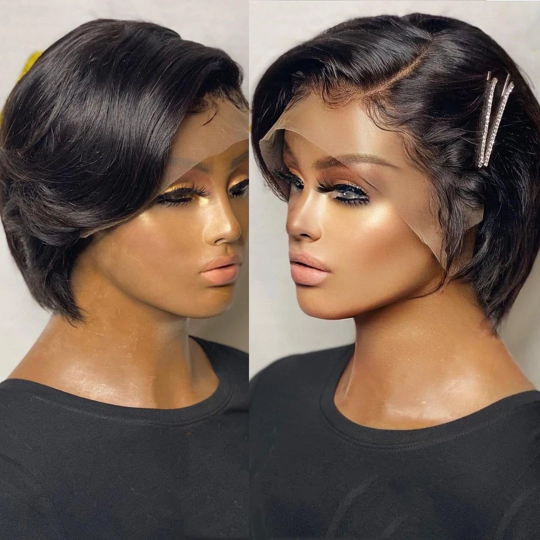 Pixie Cut Short BobTransparent Pre-Plucked Human Remy Hair Wig