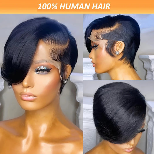 Pixie Cut Transparent Lace Front Brazilian Human Hair Wigs