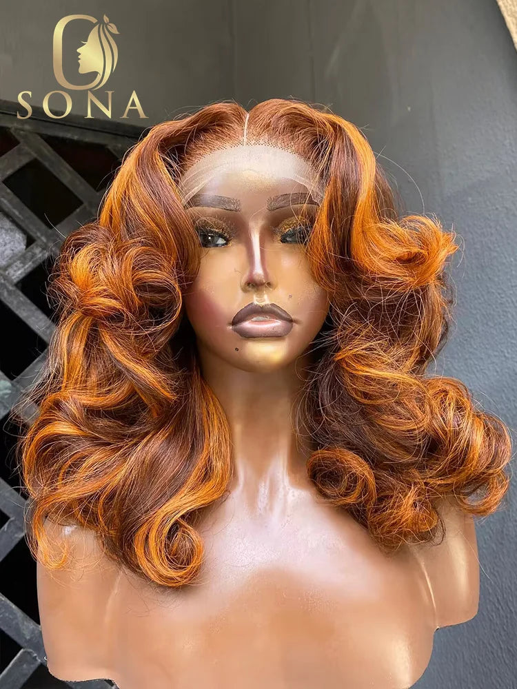 Glueless Lace Front Transparent Body Wave Highlight Human Hair Wig