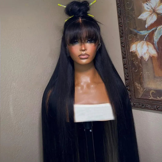 Glues Lacefront Straight Human Vietnamese Hair Wigs With Bangs