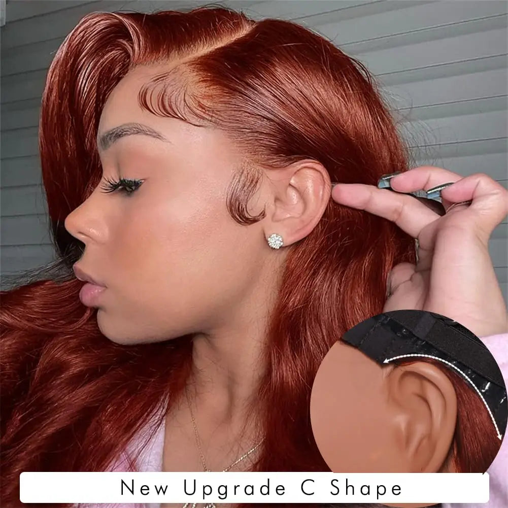 Lace Front High-Density Reddish Brown Body Wave Pre-Plucked Brazilian Human Remy Hair Wig