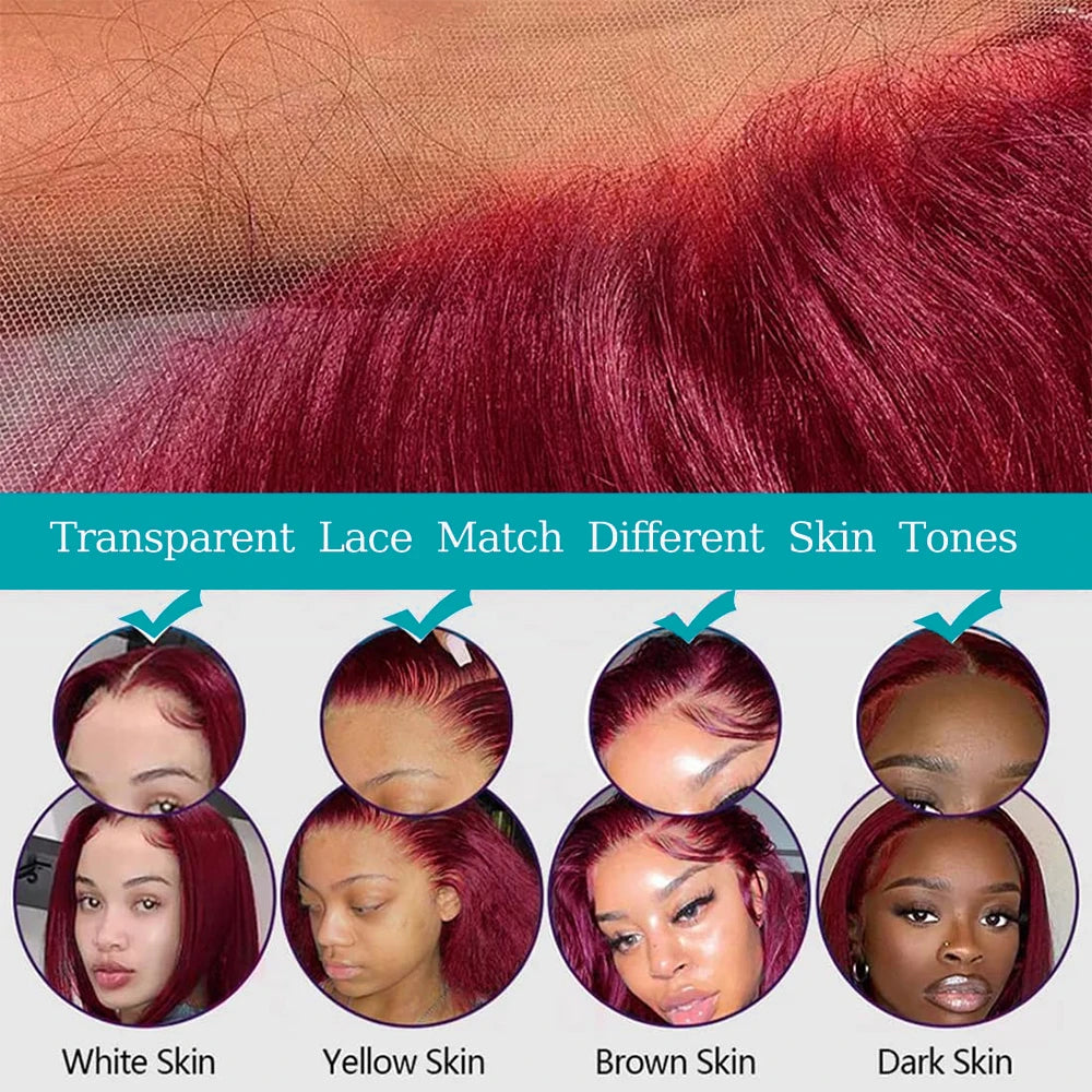 Lace front burgundy straight bob human hair wig by JNETTE CHANEL, showcasing sleek, natural-looking hair with lace front detail.