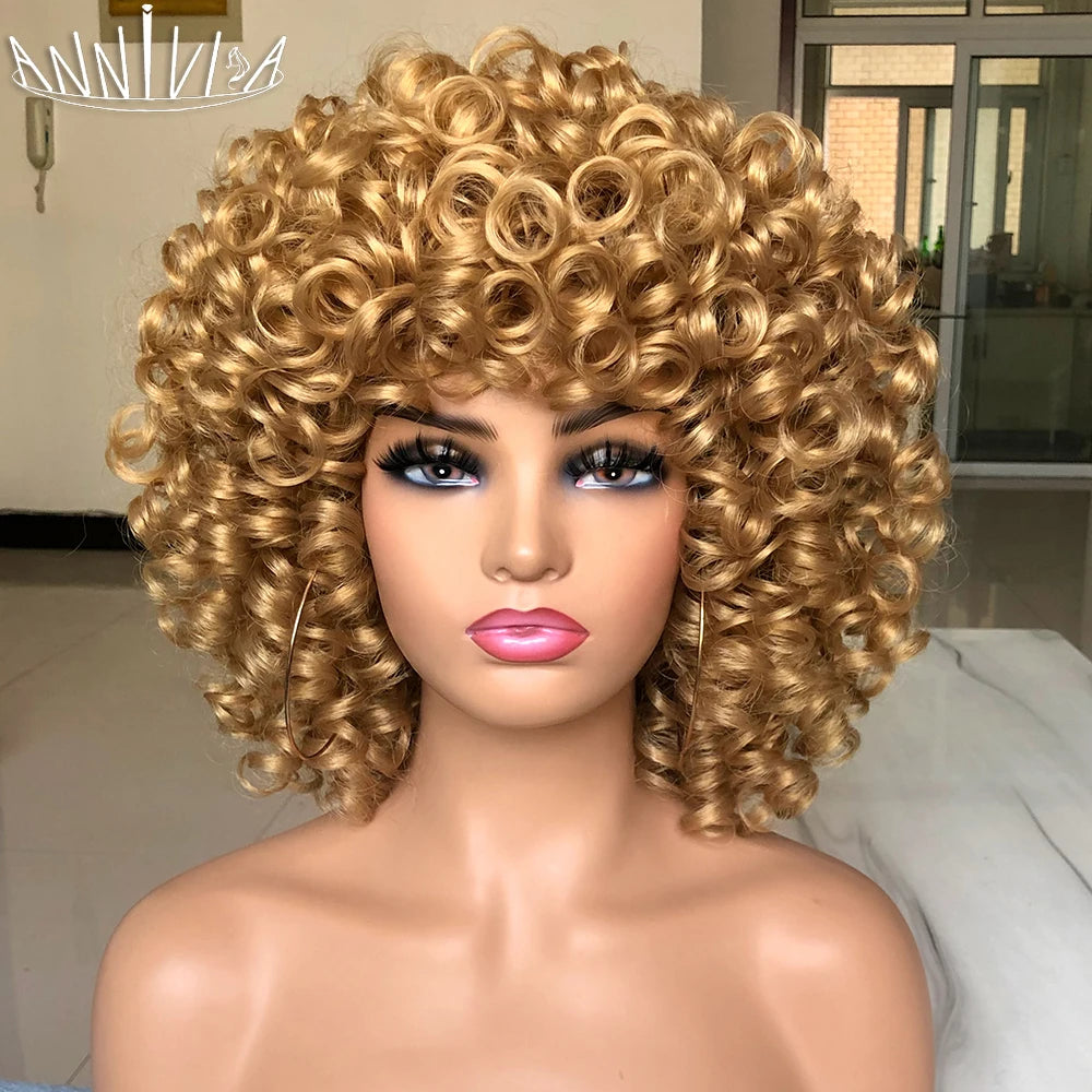 Synthetic Heat Resistant Curly Hair With Bangs Wig