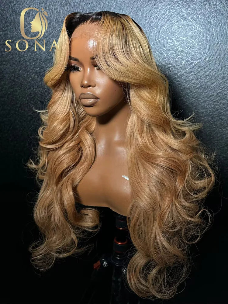 Lace Front Transparent PrePlucked Honey Blonde Body Wave Human Hair Wig