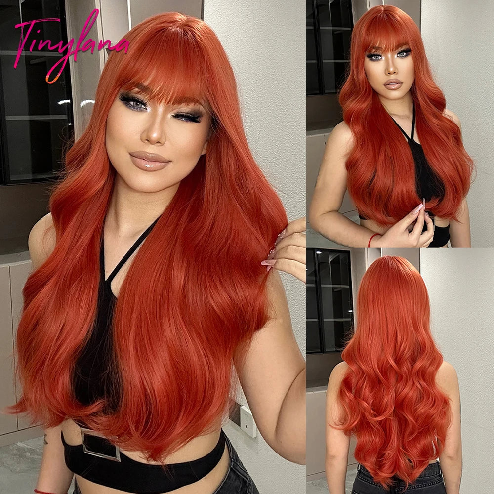 Synthetic Heat Resistant Curly Ombre Long Wavy Wigs with Bangs