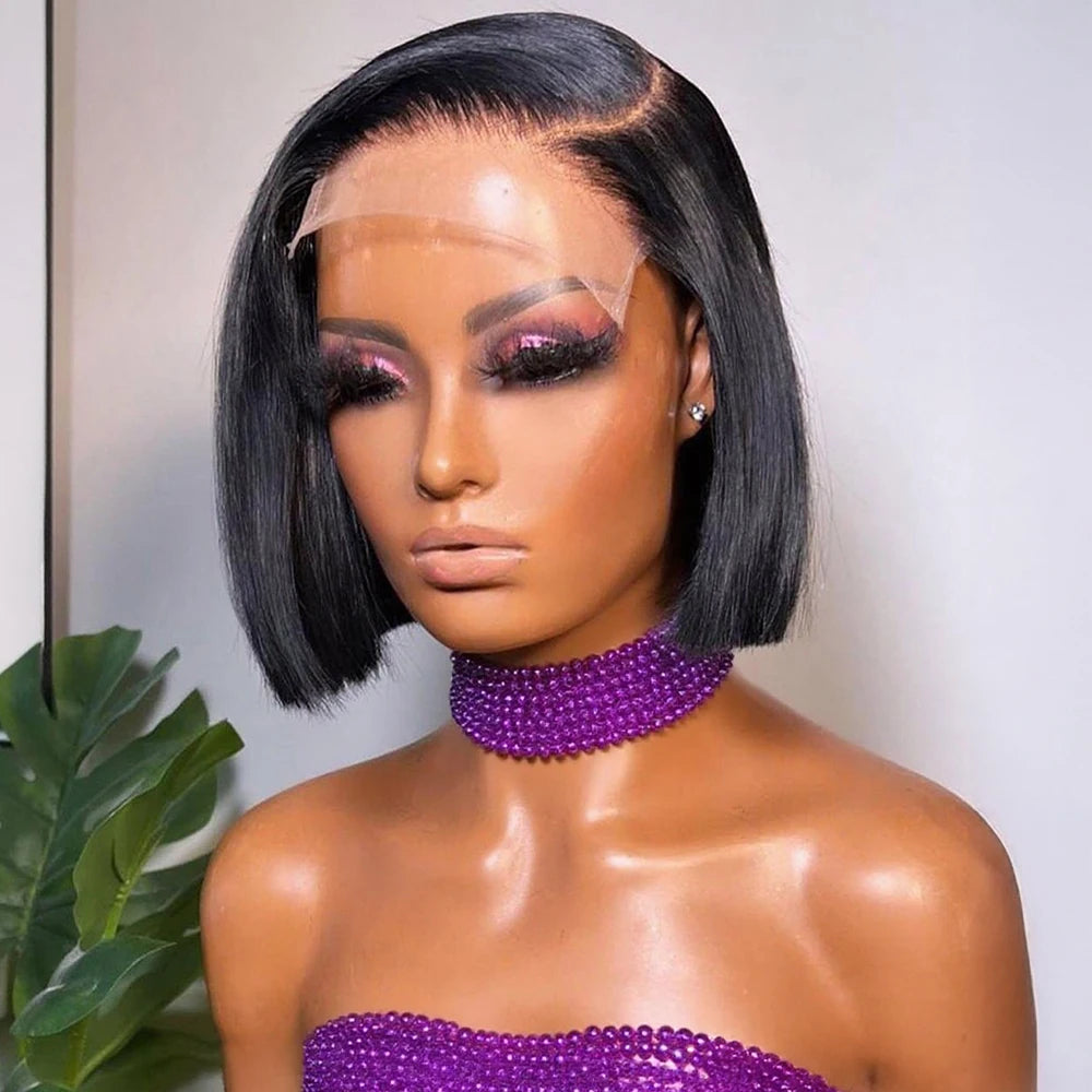 JNETTE CHANEL glueless HD silky straight human hair lace front bob wig, pre-cut lace, natural hair texture, sleek style