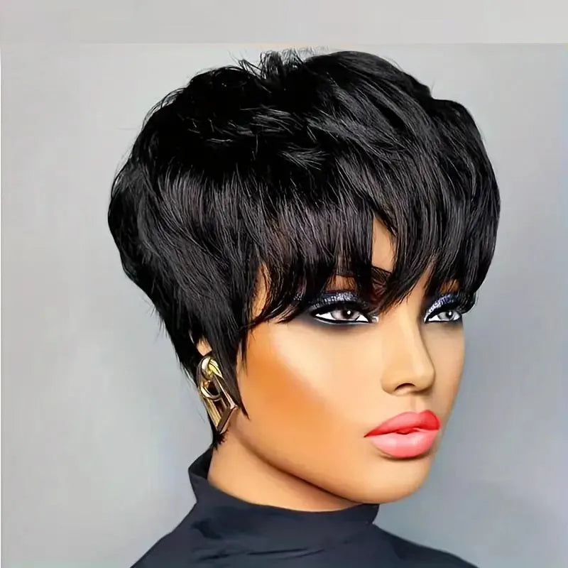 Pixie Cut Brazilian Human Hair With Bangs Wig