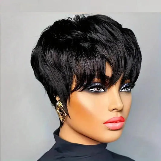 Pixie Cut Brazilian Human Hair With Bangs Wig