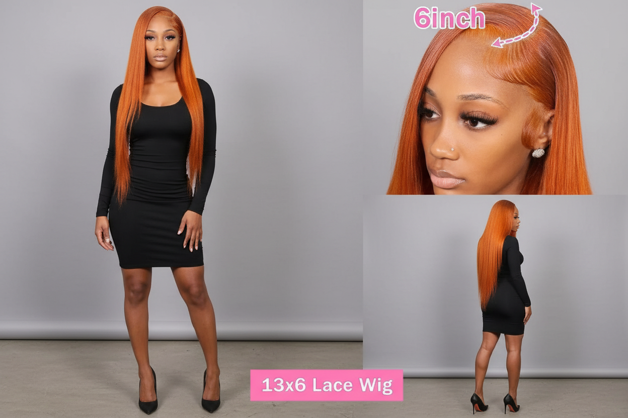 Lace Front HD Brazilian Human Hair Ginger Orange  Straight Wigs