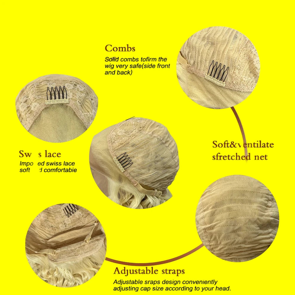 Synthetic Lace Front Yellow Deep Wave Wigs