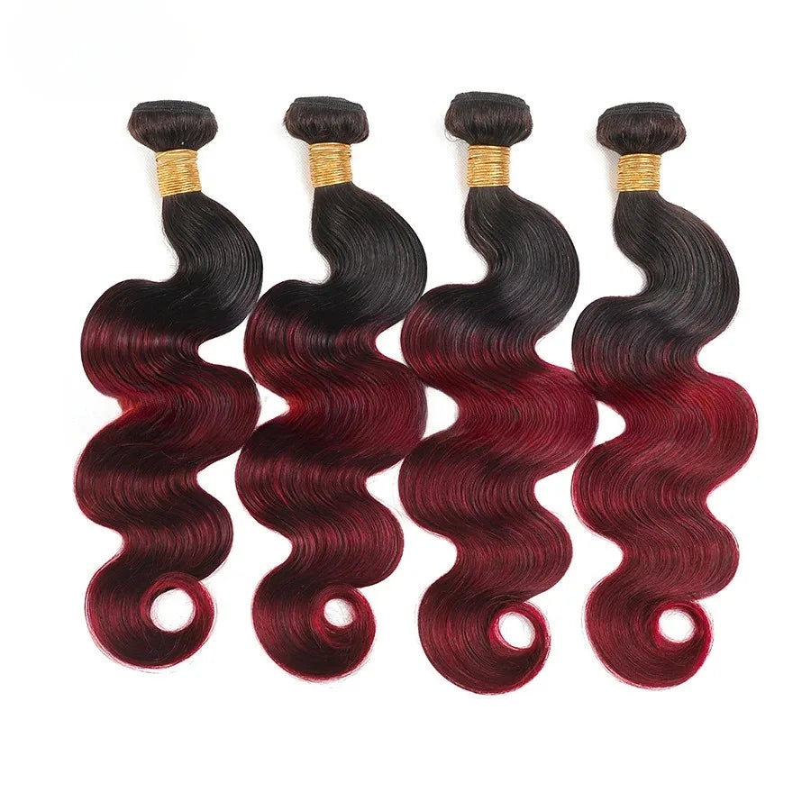 Ombre Body Wave Human Raw Indian Hair Bundles Hair Extensions