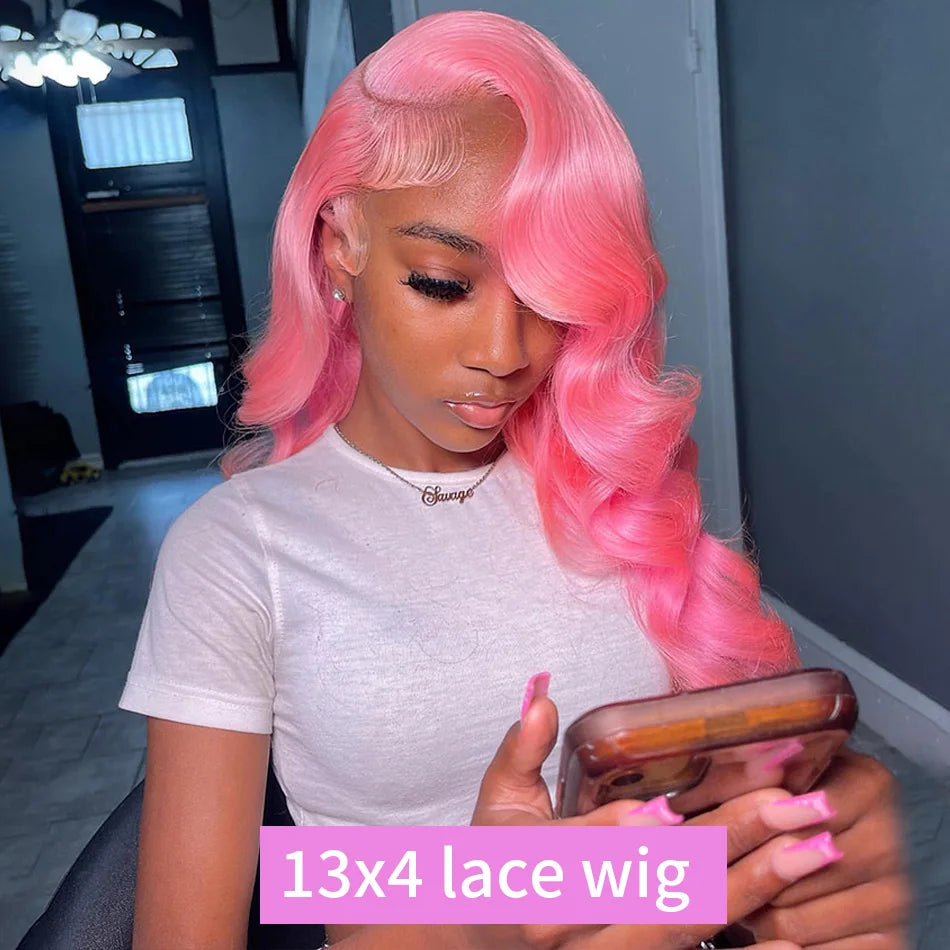 Lace Front Pink Body Wave Brazilian Human Hair Wigs