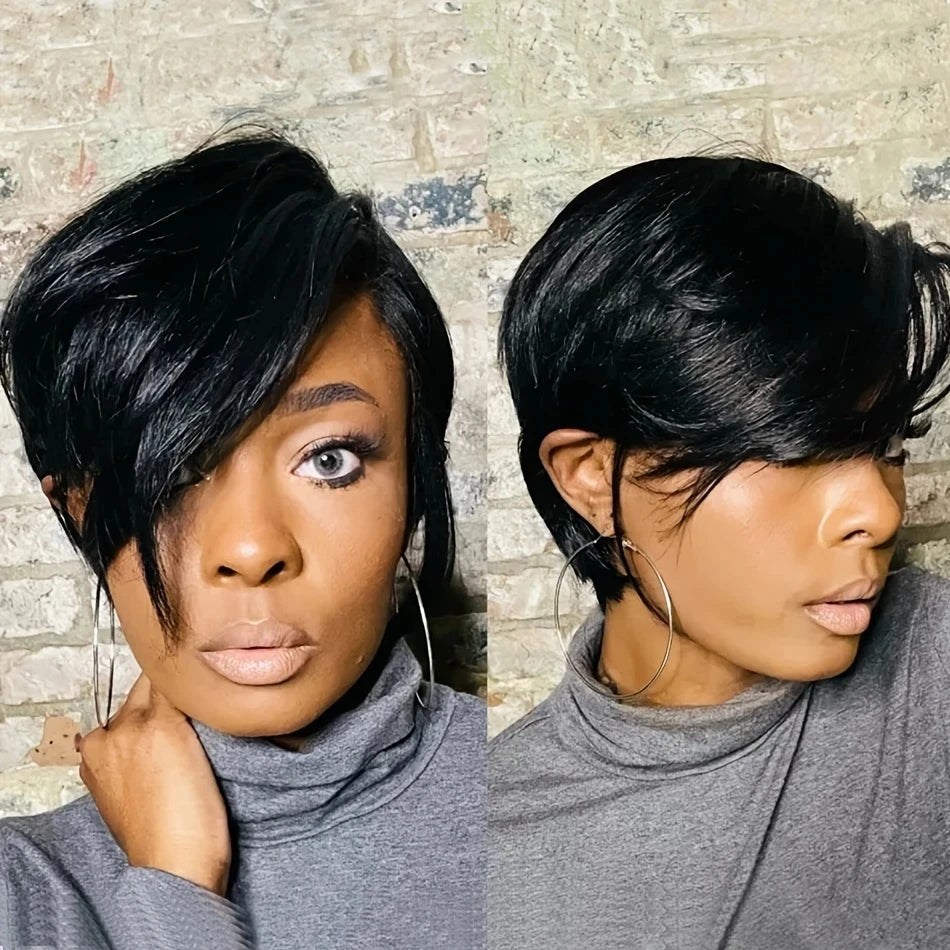 JNETTE CHANEL pixie cut human hair wig with lace construction, showcasing the short, stylish hairstyle on a mannequin head.