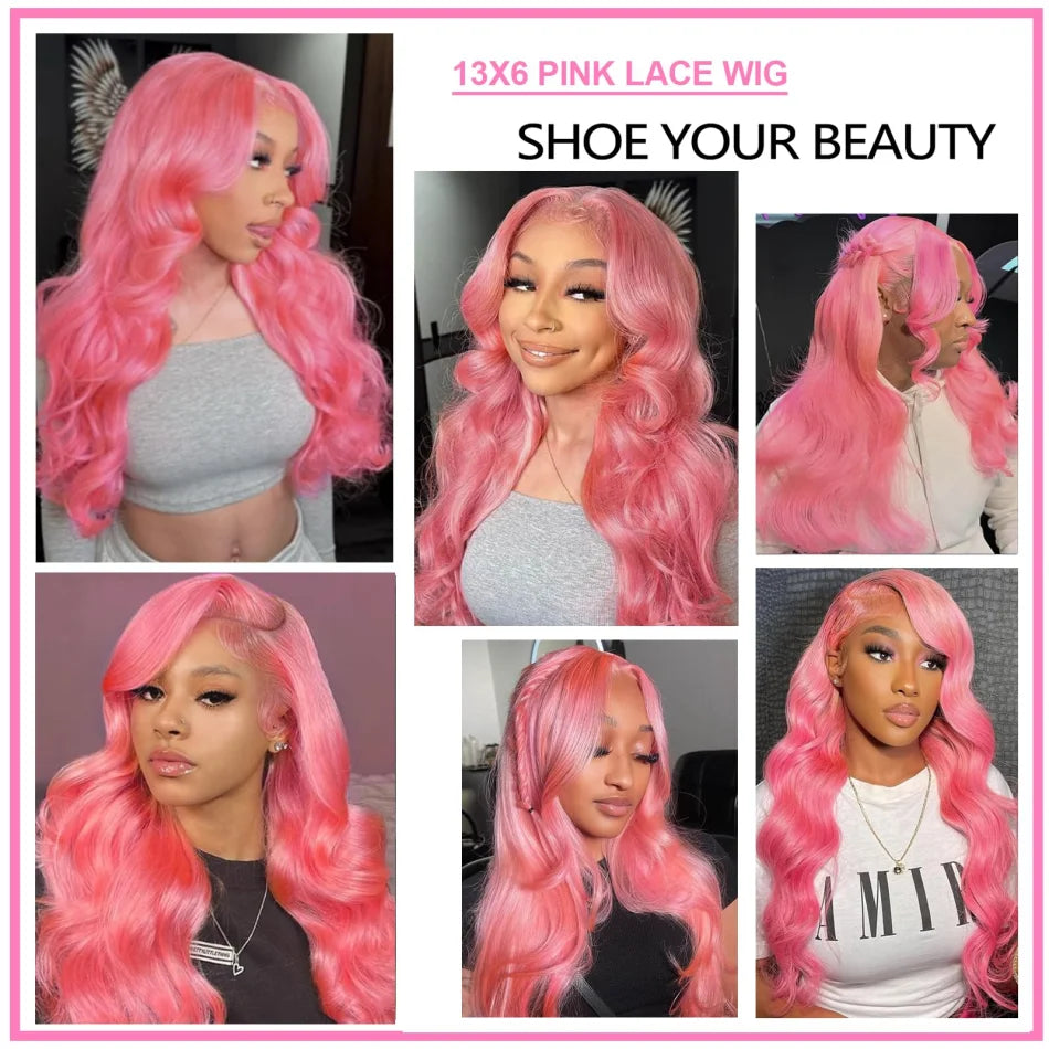 Lace Front Pink Body Wave Brazilian Human Hair Wigs