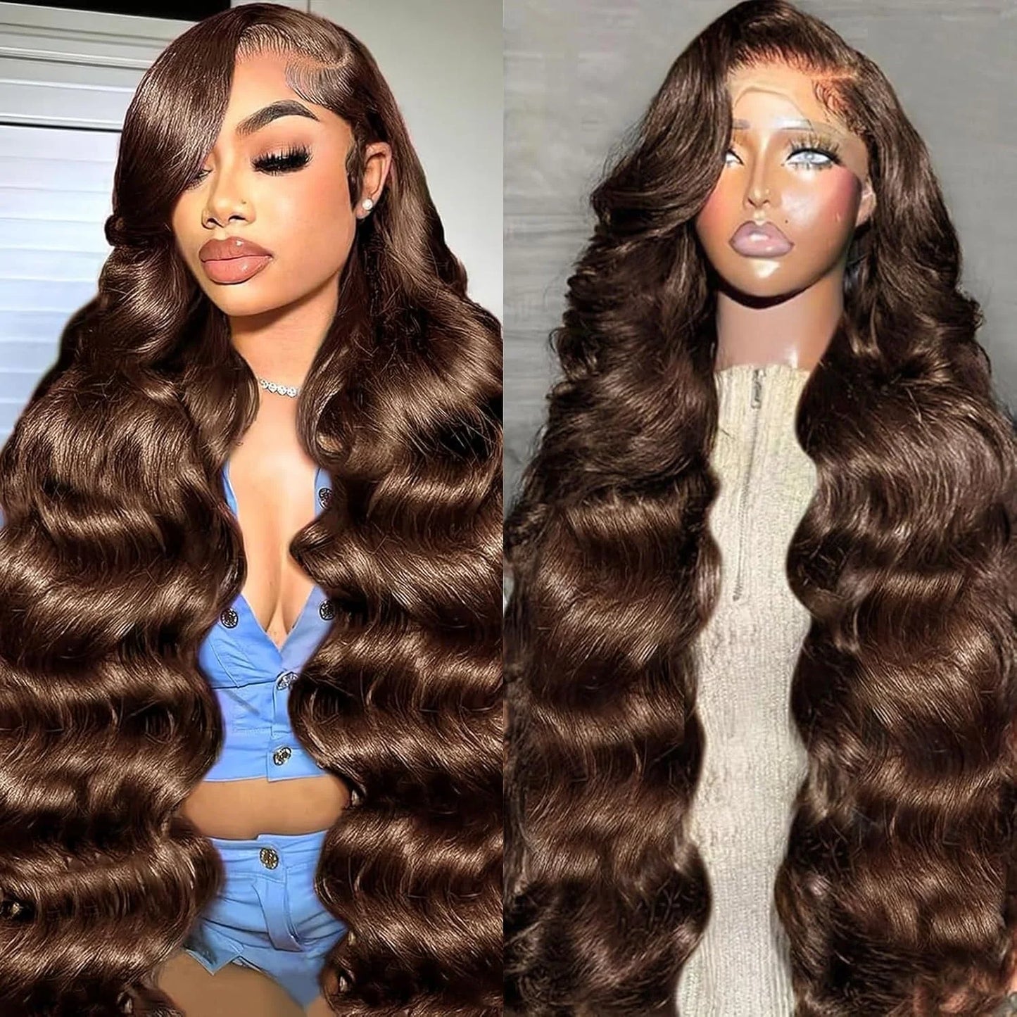 JNETTE CHANEL lace front HD transparent pre-plucked body wave Remy human hair wig with natural hairline and full body wave texture.