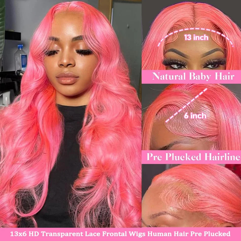 Lace Front Pink Body Wave Brazilian Human Hair Wigs