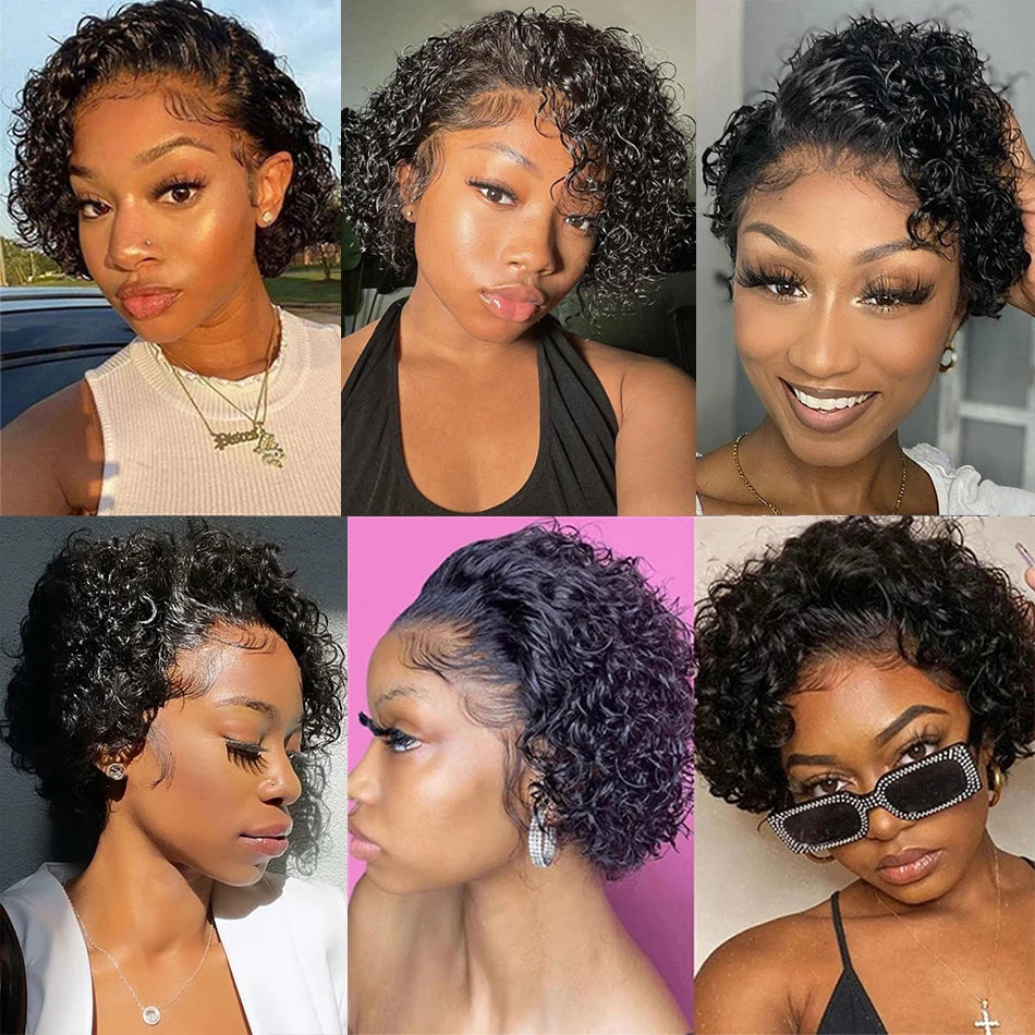 Lace Front Pixie Cut Transparent  Brazilian Human Hair Wig