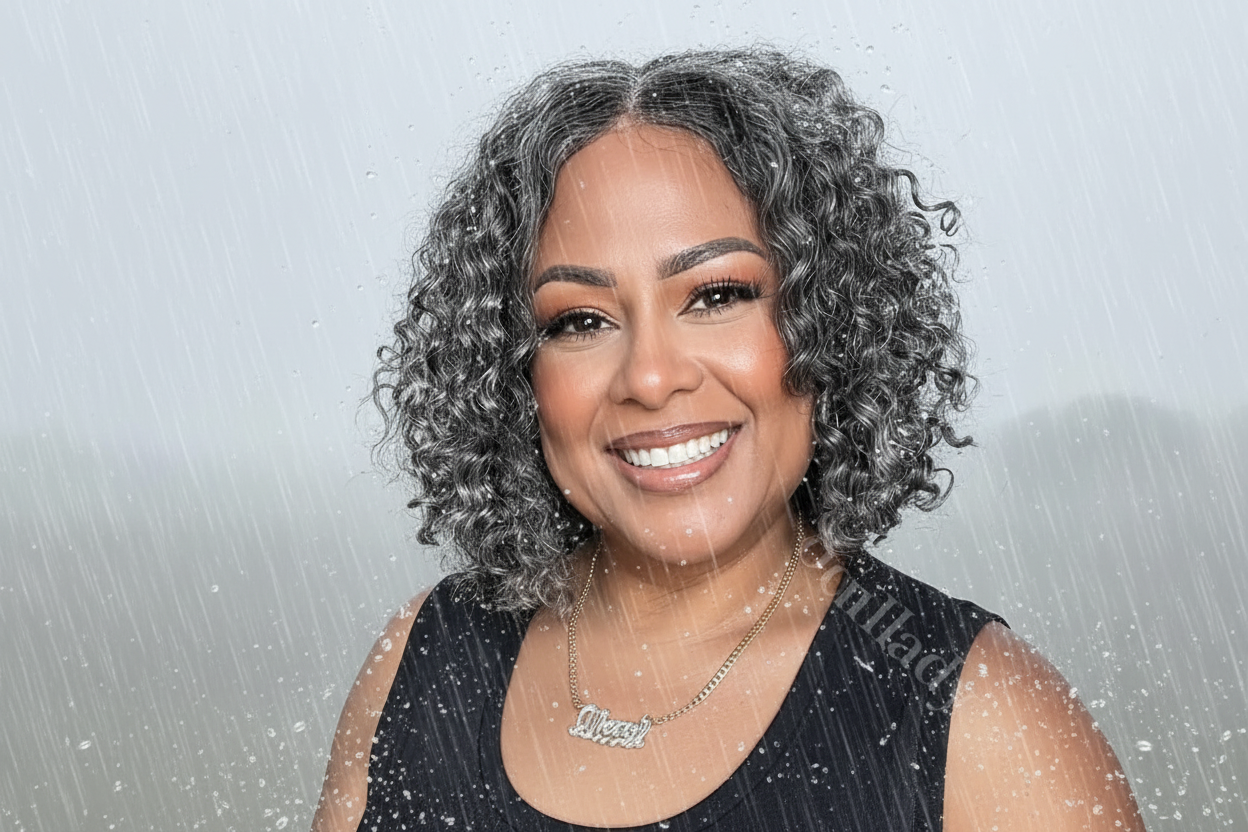 Glueless Salt & Pepper Water Wave Human Hair Wig