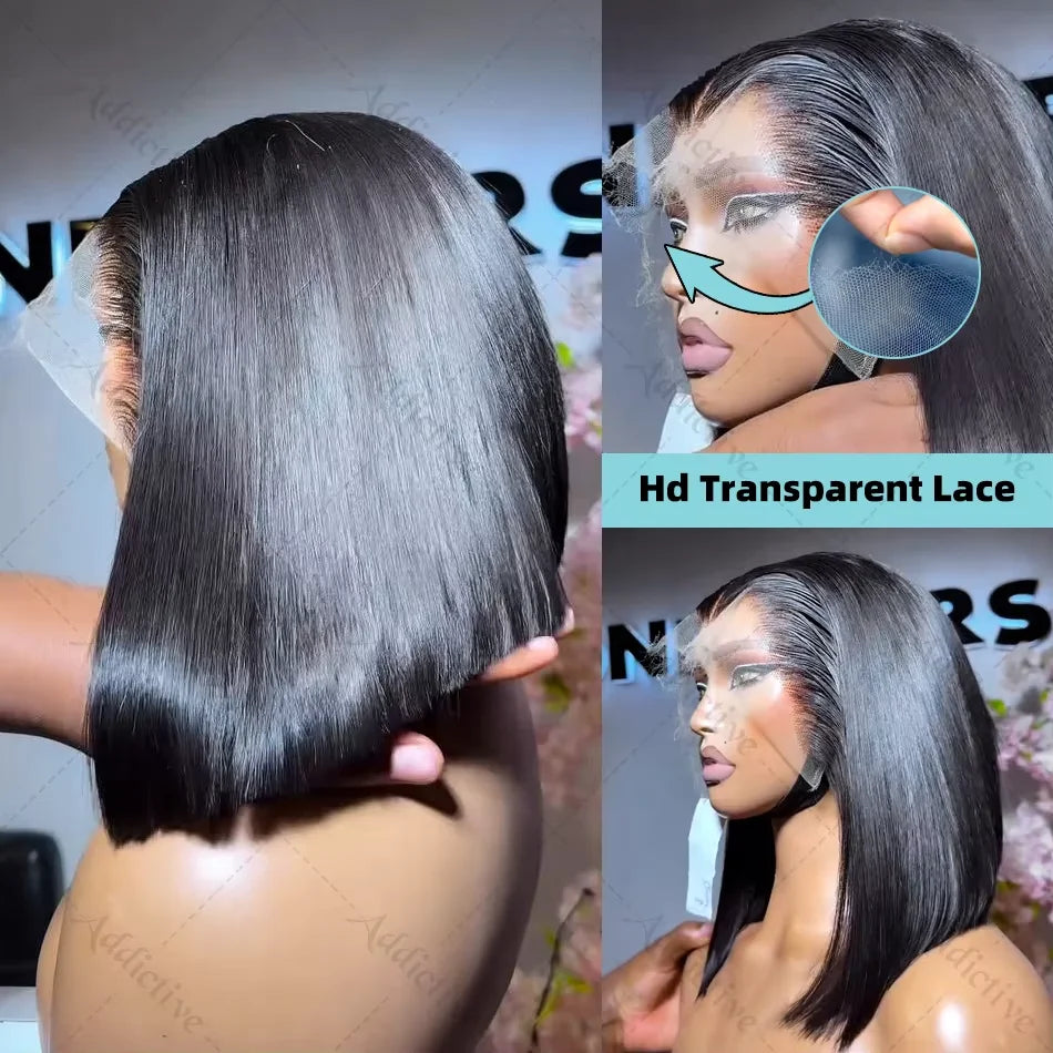 Transparent Lace Front Human Hair Straight Bob  Wigs