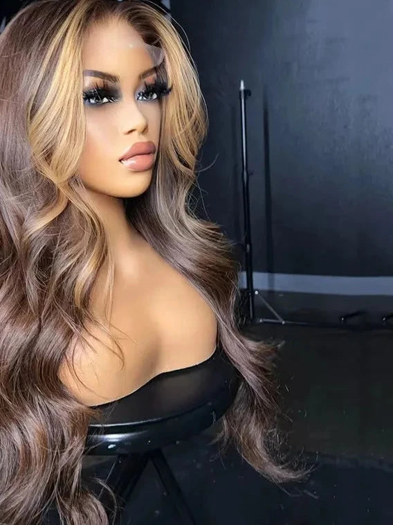 JNETTE CHANEL Lace Front HD Body Wave Ombre Pre-Plucked Human Hair Wig showing detailed lace front and ombre wave hairstyle.