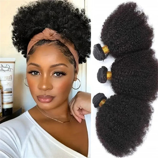 Brazilian Afro Kinky Curly Virgin Human Hair Weave – Natural Color, Double-Weft Bundles