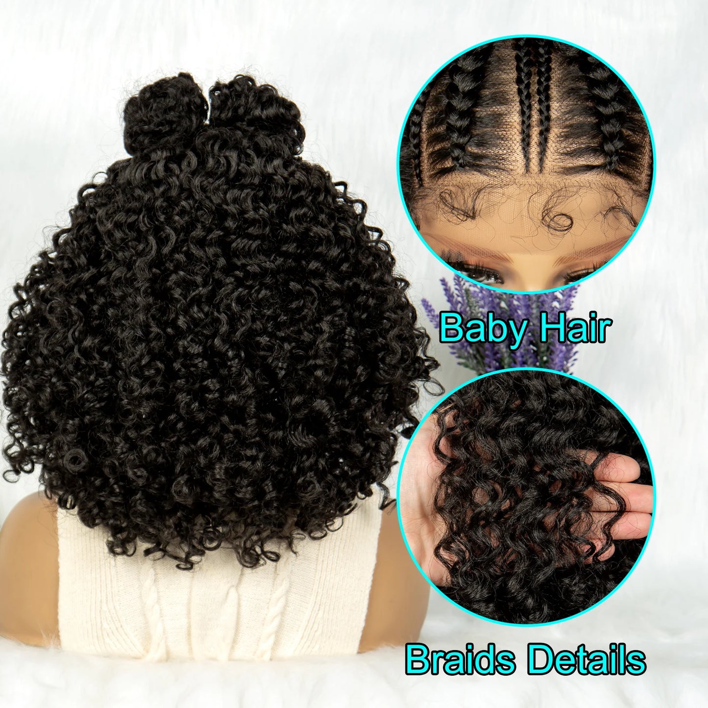 Synthetic Lace Front Cornrow Twisted 16 inches Curly Bob Wigs