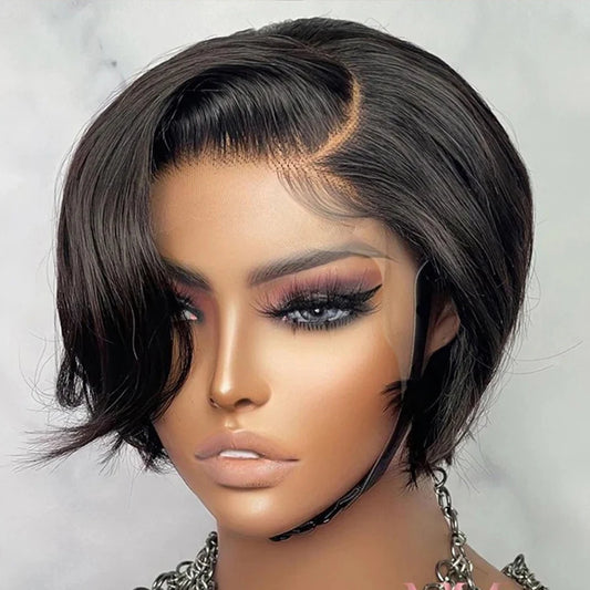 Pixie Cut Short BobTransparent Pre-Plucked Human Remy Hair Wig