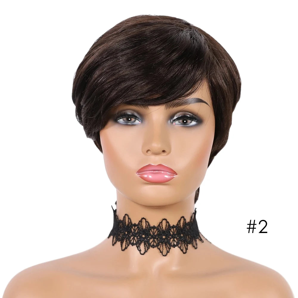 Glueless Pixie Cut Short Human Hair With Bangs Wigs