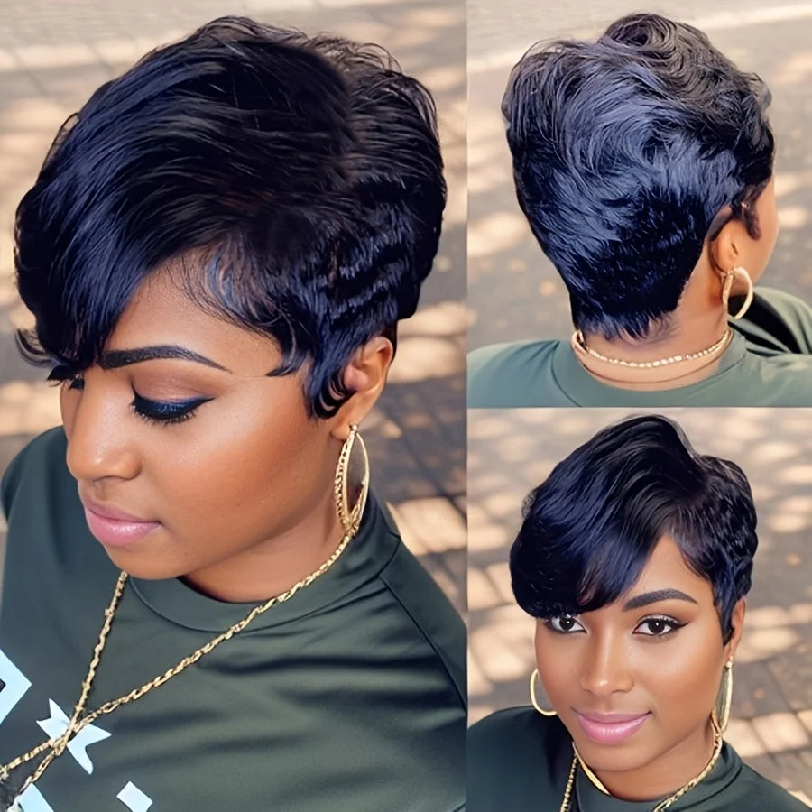 Pixie Cut  Human Hair with Bangs Wigs