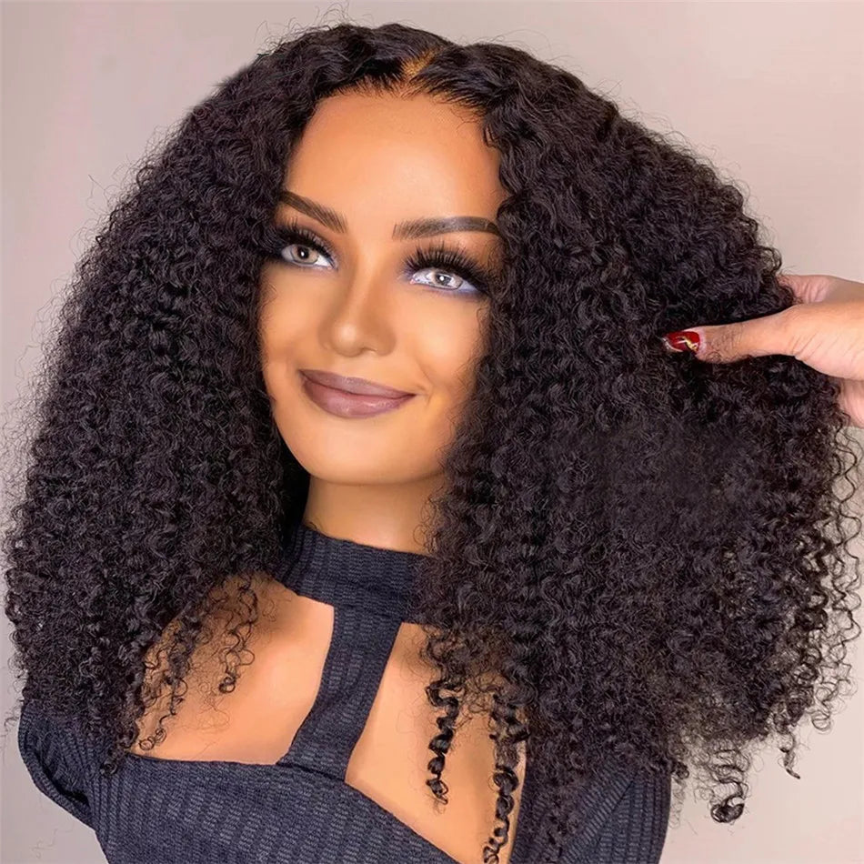 JNETTE CHANEL glueless pre-cut HD transparent human hair kinky curly wig with natural curls and lace front for a seamless look.