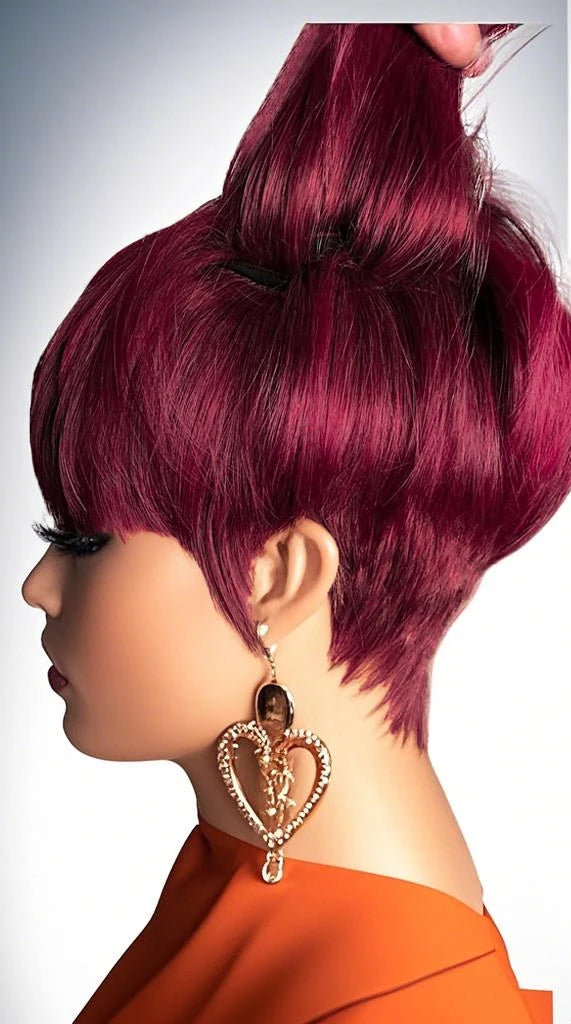 JNETTE CHANEL pixie cut human hair wig with bangs, lace front design, natural brown color, styled for a sleek, modern look.