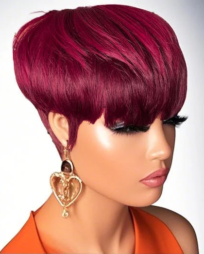 JNETTE CHANEL pixie cut human hair wig with bangs, lace wig style, showcasing short, layered hairstyle with natural texture.