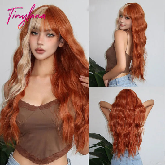 Synthetic Heat Resistant Curly Ombre Long Wavy Wigs with Bangs