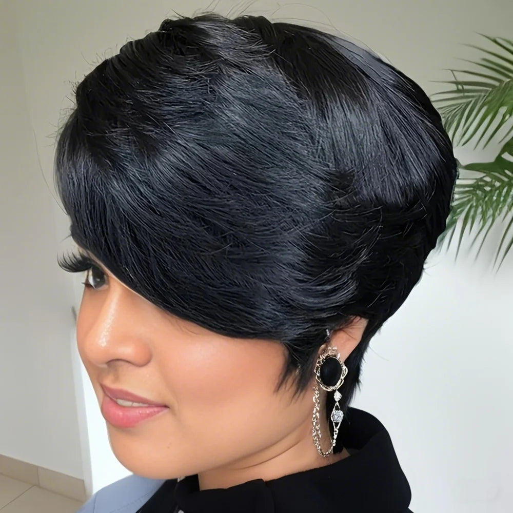 Pixie Cut Human Hair 
with Bangs Wigs