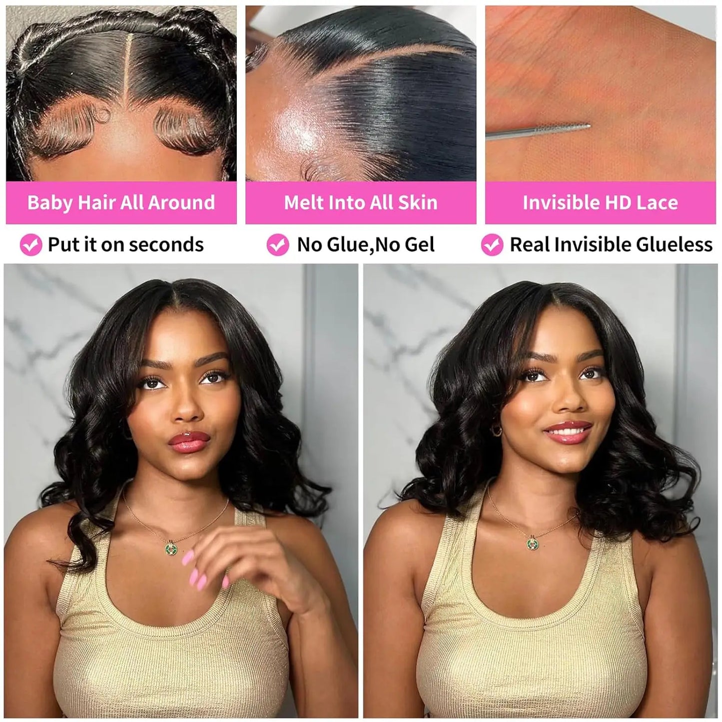 JNETTECHANEL lace front loose wave Remy human hair wig with natural hairline and soft, flowing waves in a realistic lace wig style.