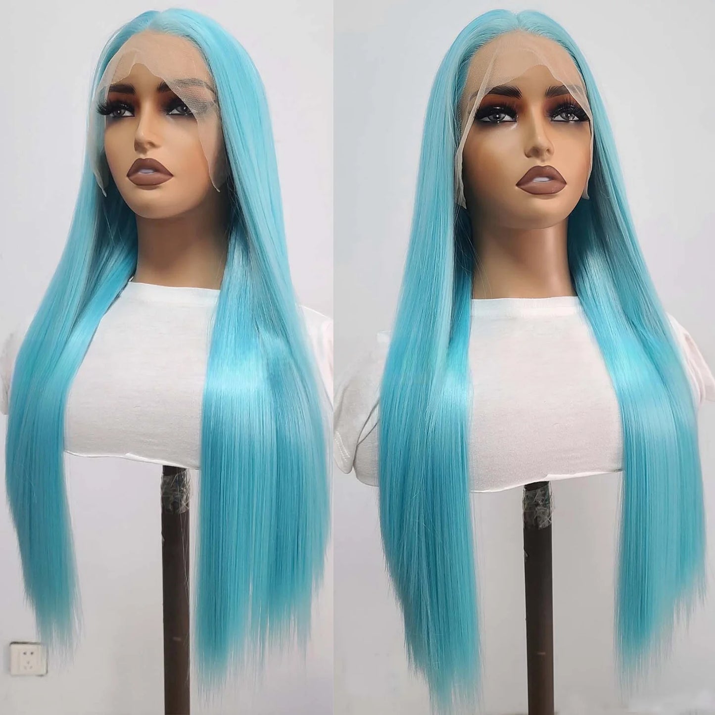 Glueless Lace Front Synthetic Blue Long Straight Wig
