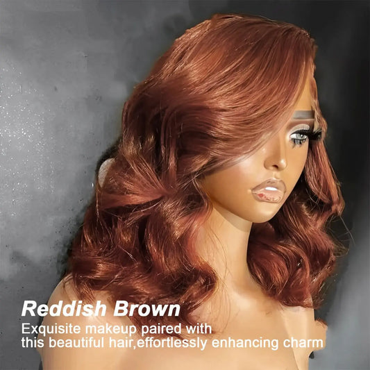 Lace Front High-Density Reddish Brown Body Wave Pre-Plucked Brazilian Human Remy Hair Wig