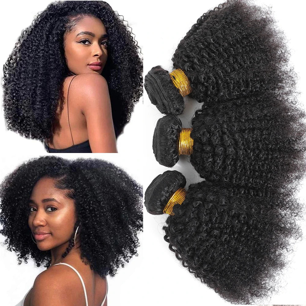 Luxury Brazilian Afro Kinky Curly Human Hair Bundles – Premium Natural Texture, Full & Voluminous Curls, 8–24”